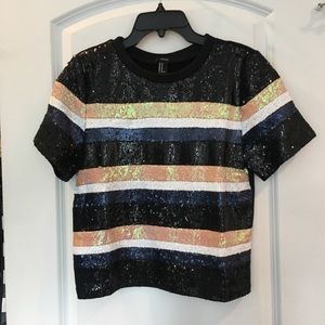Striped Sequin Short Sleeve Top
